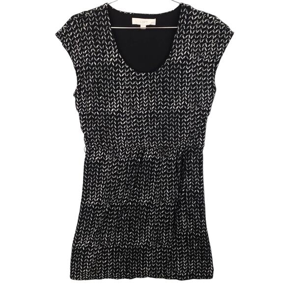 Ann Taylor LOFT Sheath Dress Womens Extra Small Petite Black White Geometric Top - Picture 1 of 7